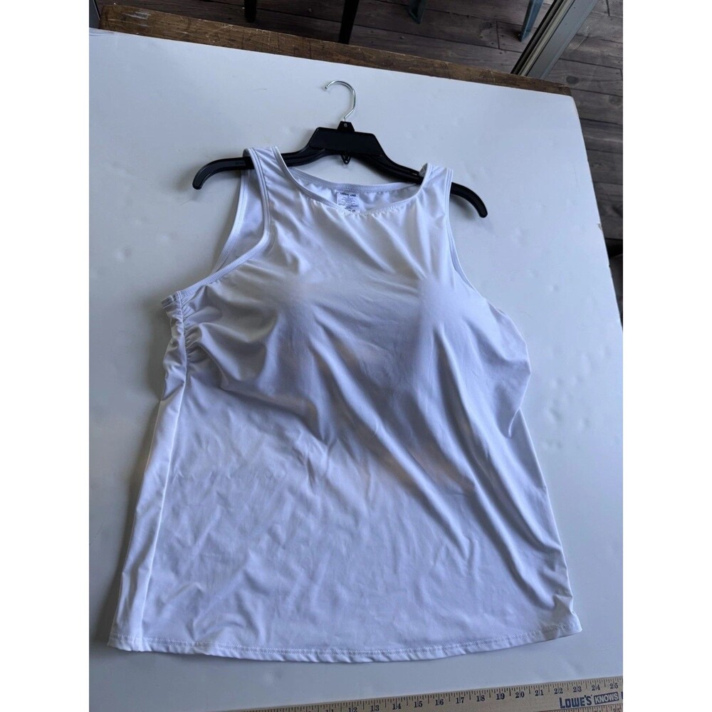 Women's Lands' End UPF 50 Bust Minimizer Tankini Swimsuit White Top Size 18